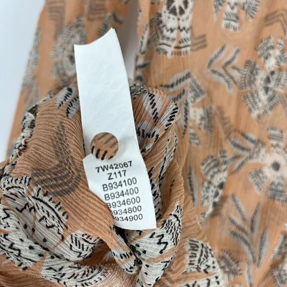 Lucky Brand Top Size Small Women Coral Silk Riviera Floral Print Peasant Sheer - Picture 7 of 8